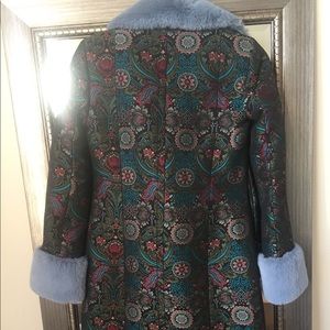 Asos Jacquard Coat With Faux Fur Trim 